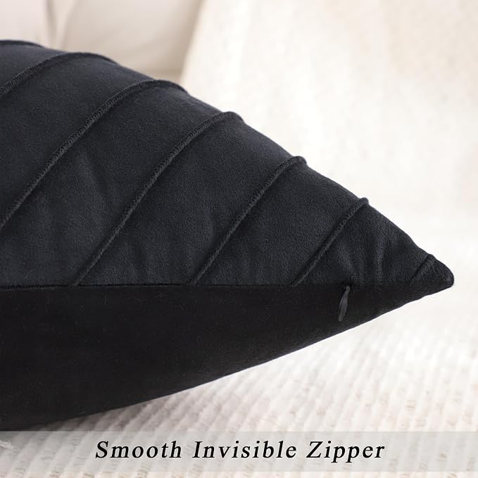 Velvet Throw Pillow Covers 22x22 inch Pack of 2 Gold Decor Black | Soft Solid Pillow Covers,Modern Luxury Home Decor,for Couch Chair Sofa Bedroom Livingroom,Hidden Zipper,Ideal Gift,Easy Care