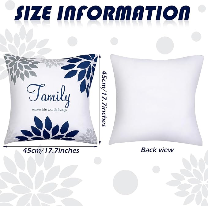 Tatuo 4 Pcs Flower Pillow Covers Square 18 x 18 Inch Gray Series | Pillow Cushion Cases for Sofa Bed, Family Faith Hope Love Words, Decorative Flower Pattern, Living Room Home Decor