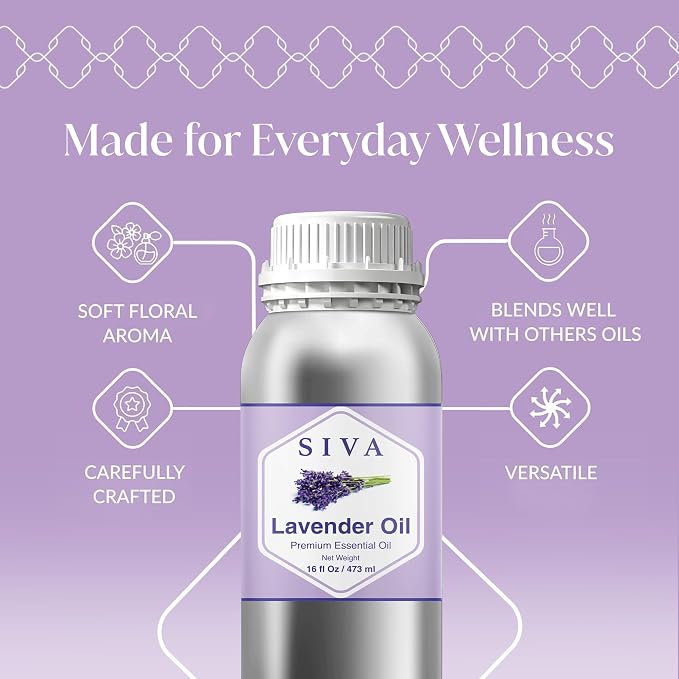 Siva Lavender Essential Oil 16 Fl Oz – for Diffuser, Skin & Hair Care – Ideal for Massage & DIY Blends