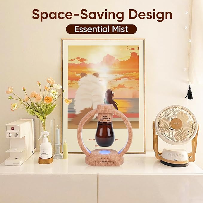 HAPPTWS Essential Oil Diffuser Set- Diffuser 3 Timer Settings Battery Powered Cordless Setup 7 Color LED Lights for Bedroom Yoga Room Pet Room