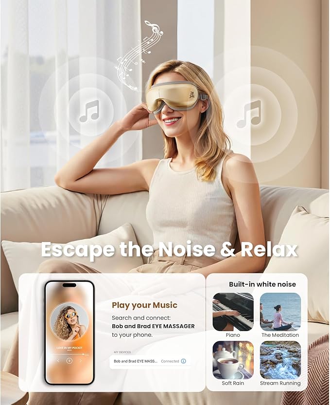 BOB AND BRAD Eye Massager with Heat and Cooling, EyeOasis 3 Eye Mask for Migraines, Sleep Mask with Heat, Compression, Music, Headache Massager for Dry Eyes Strain Migraine Relief Improve Sleep