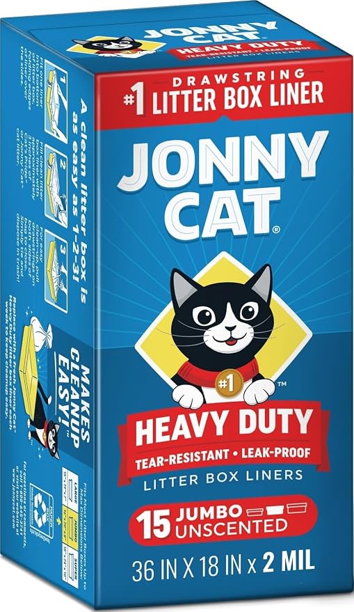 Jonny Cat Litter Box Liners Heavy Duty, Tear & Leak Resistant Jumbo 15ct
