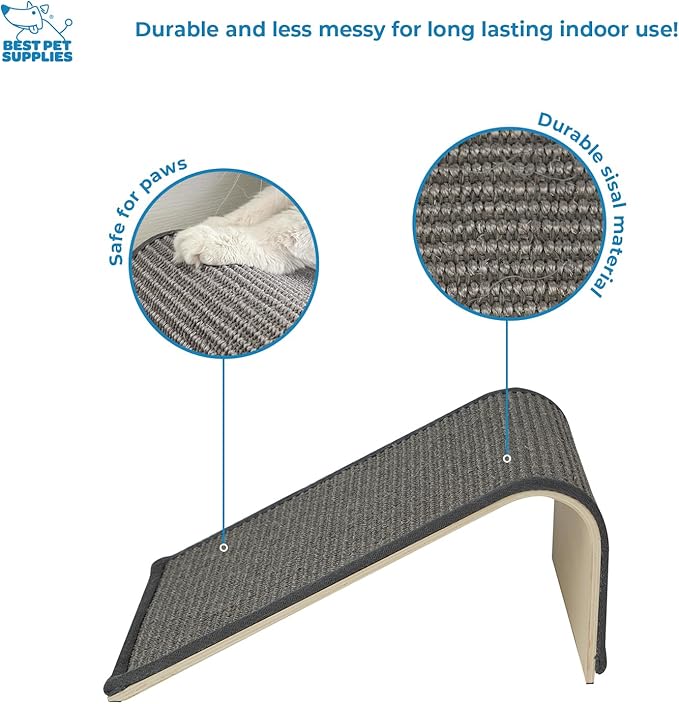 Best Pet Supplies Catify Cat Scratching Ramp - Gray | Heavy Duty Sisal, Non-Slip, Durable, Furniture Protector, Floor Carpet Scratcher, For Kittens and Cats
