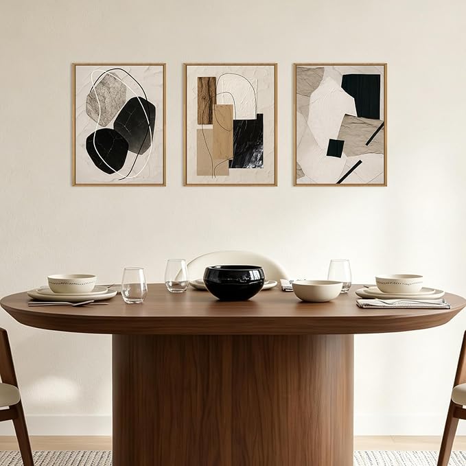 BINCUE Framed Abstract Wall Art Neutral Modern Wall Decor for Living Room Bedroom Bathroom Office 12x16 Inch Set of 3