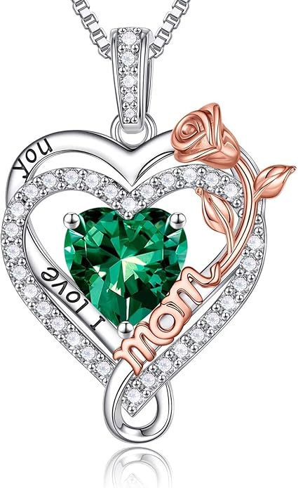 Iefil Valentines Day Gifts for Mom - 925 Sterling Silver Heart Necklace for Women, Birthstone Jewelry, Birthday Gifts for Bonus/Step/New Mom/Mother in Law