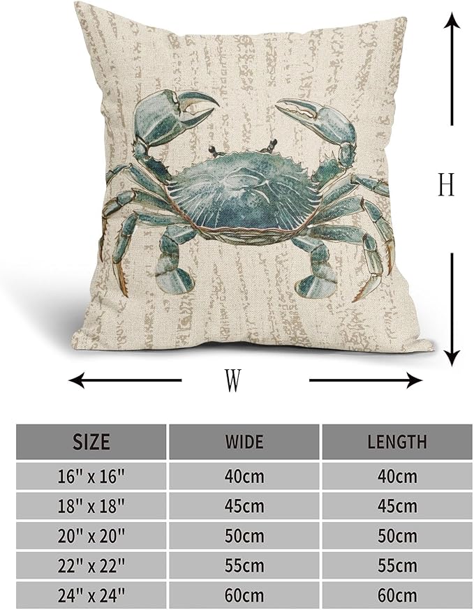 Summer Sea Crab Nautical Pillow Covers 24x24 Inch Set of 2 Coastal Ocean Coral Beach Blue Throw Pillow Cases Outdoor Linen Square Cushion Cover Farmhouse Decor for Bedroom Home Sofa Couch Bed