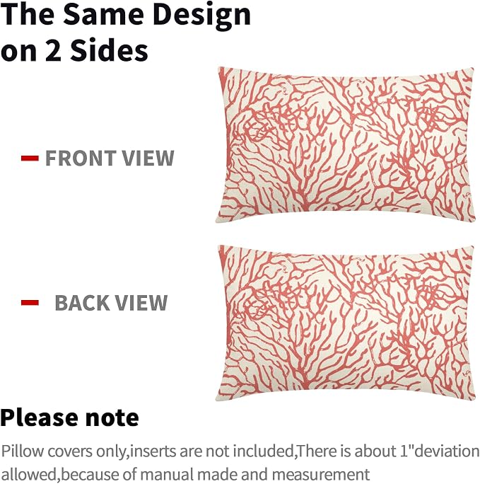 Nautical Coastal Lumbar Pillow Covers 12x20 Inch Set of 2 Summer Ocean Beach Coral Orange Decorative Pillow Cases Outdoor Linen Cushion Cover Farmhouse Decor for Bedroom Home Sofa Couch Bed