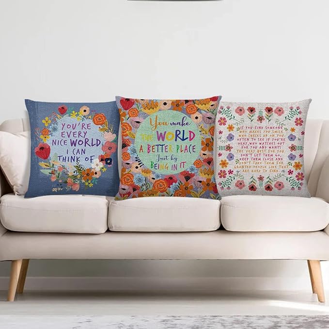 Littlefa Bright Colorful Throw Pillow Cover Decorative,You Make the World | You The World A Better Place Decorative Pillow Cases Motivational Pillow Covers, Inspiring Gifts for Friedns Women, 18×18 In