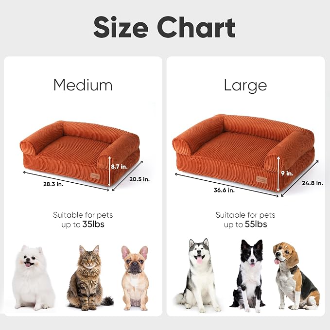 FUKUMARU Dog Couch Bed, Corduroy Cozy Cat Bed, Waterproof, Washable Cover | 28in Orthopedic Dog Beds Sofa for Small Dogs and Large Cats, Cute Warm Cotton Pet Sofa