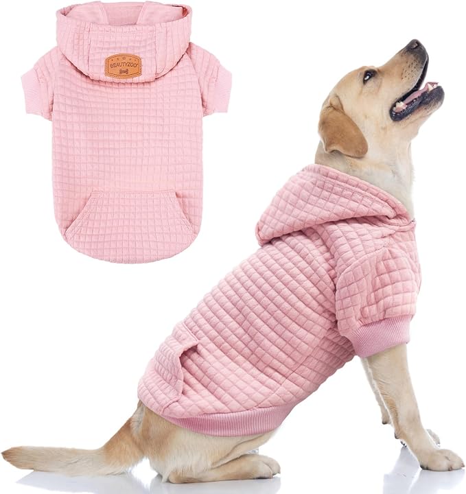 BEAUTYZOO Dog Hoodies Sweater for Large Dogs,Waffle‑Like Laminated Pet Coat | Warm Dog Sweatshirt with Pocket & Leash Hole,Pullover Clothes for Girl Boy Dogs,Stretchy & Easy‑On‑Off,Labrador & Great Danes