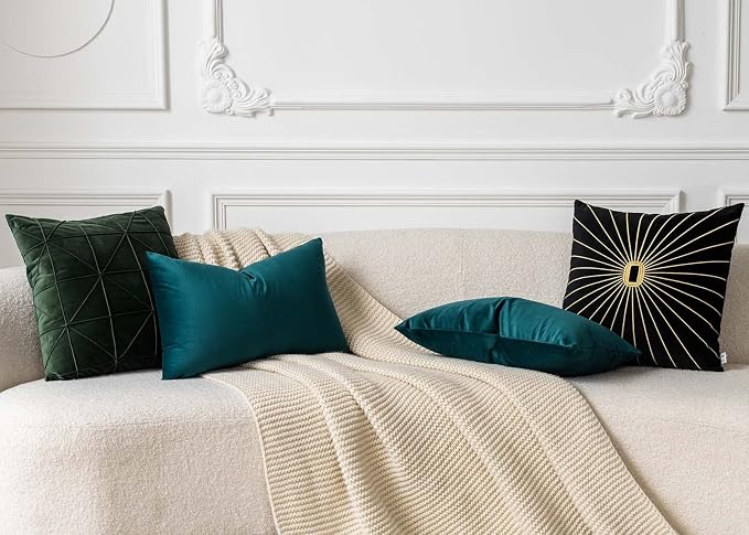 16x24 Velvet Throw Pillow Covers Set of 2 for Couch Bed Sofa,Peacock Blue | Decorative Soft Pillow Covers with Invisible Zipper for Couch Sofa Bed Living Room Bedroom Home Decor