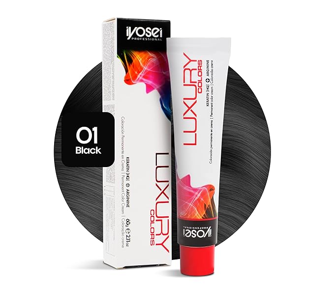 Iyosei Professional Luxury Color #1 Jet Black Permanent Hair Dye – Cream Hair Color with Micropigmentation & Keratin – Long Lasting Darkest Black Blue Shade for Women – Full Coverage