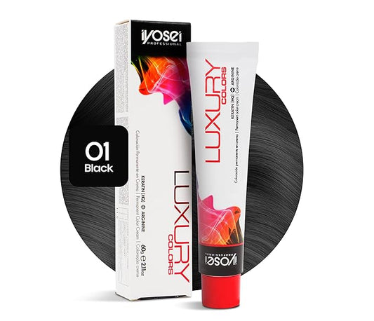 Iyosei Professional Luxury Color #1 Jet Black Permanent Hair Dye – Cream Hair Color with Micropigmentation & Keratin – Long Lasting Darkest Black Blue Shade for Women – Full Coverage