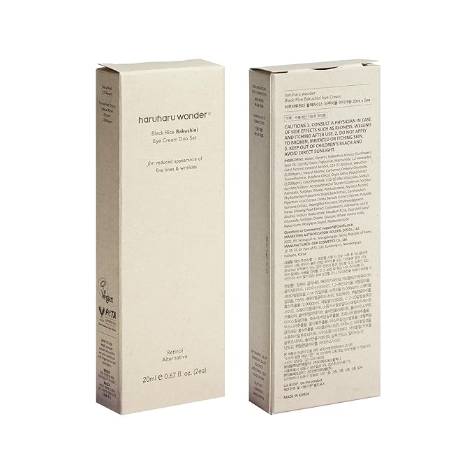 HARUHARU wonder Black Rice Bakuchiol Eye Cream, Smooths Fine Lines & Crow’s Feet, Reduces Puffiness & Dark Circles, Lightweight Day and Night Care (Duo Set)