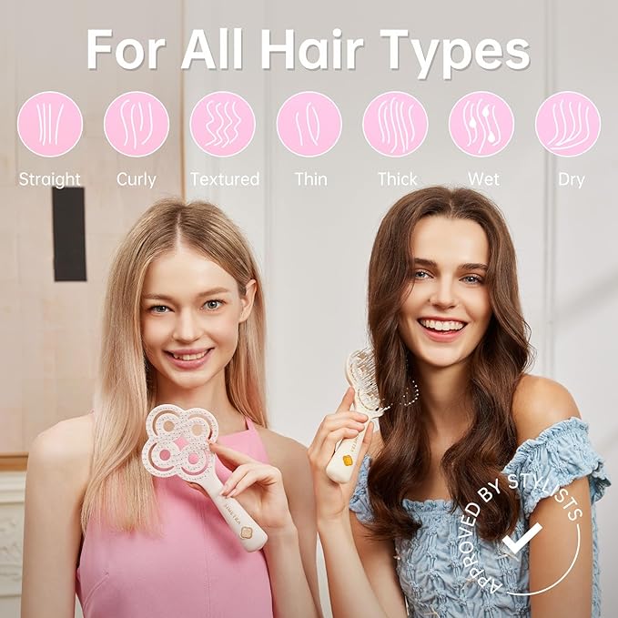 Simetra Detangler Hair Brush for Women and Men, Original Detangling Brush for Curly Hair/Fine &Thick/Wet & Dry Hair, Holiday Present Hairbrush - Natural Crystal Inlay & 14K Gold Plating