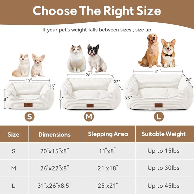 Zerbuger 25in Cream Rectangle Cat Dog Bed Machine Washable Sleeping Sofa | for Large Medium Small Pets Indoor Outdoor, Non-Slip Bottom Soft Puppy Bed Durable Orthopedic Calming Pet Cuddler