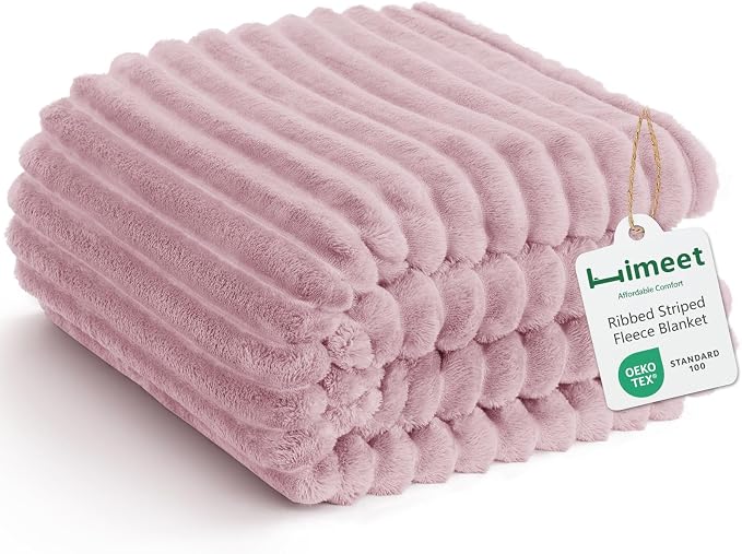 HIMEET Dusty Pink King Blanket for Bed, 300GSM Ribbed Fleece, 108 x 90 in | Ultra Soft Flannel, All-Season Lightweight Warmth, Generous Bed Coverage & Home Decor, Gift for Men & Women, Machine Washable
