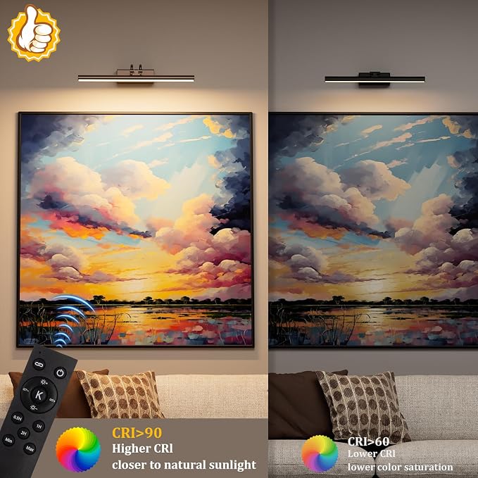 Picture Lights for Wall, 13.8in, Brown, 4000mAh, Rechargeable Remote | Magnetic LED Art Display Light with 3 Color Temperatures for Gallery, Living Room, Bedroom, Hallway, Wireless
