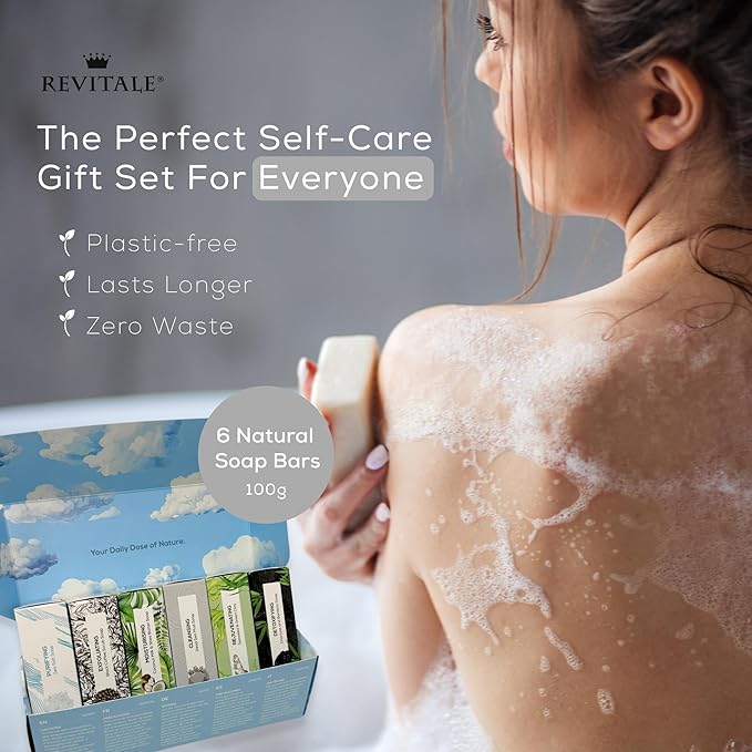 REVITALE Natural Cleansing Soap Bars Set – 6 x 100g – Daily Hand, Face & Body Wash, Shower Soap & Skincare Gift Set