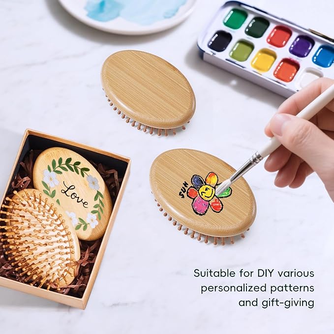12PC Bamboo Hair Brush - Bulk Bamboo Bristles Detangling Brush for Hair Growth,Massage Scalp & Anti Static HairBrush for Women,Men,Kid(Pack of 12)