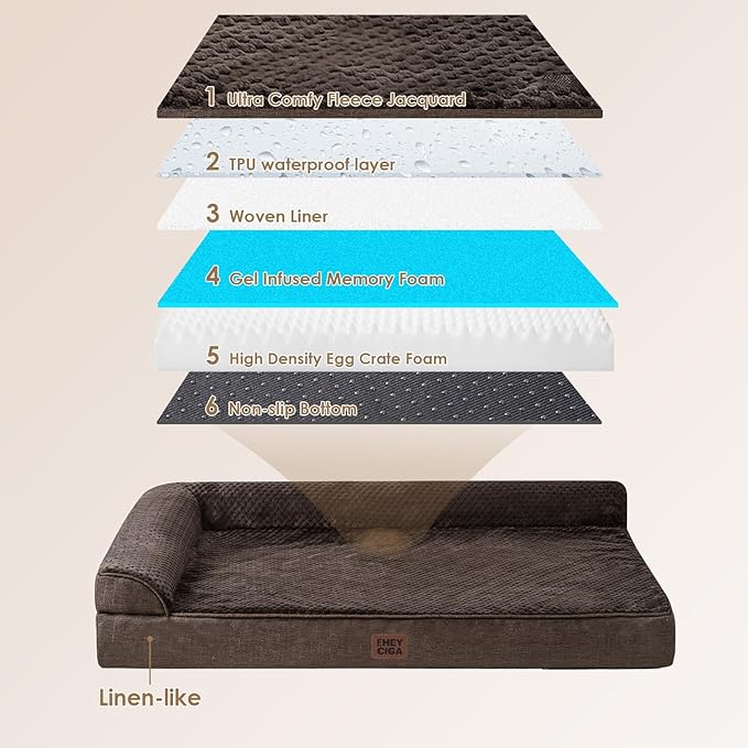 EHEYCIGA Large Dog Bed Memory Foam for Crate, Orthopedic Dog Bed Large Size Dogs with Washable Removable Cover, Waterproof Pet Sofa Couch with Nonskid Bottom, 35x22x6, Brown | Small Dog Sofa with Washable Removable Cover, Waterproof Pet Couch for Crate...