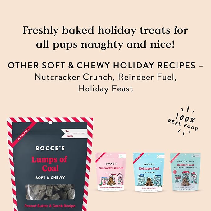 Bocce's Bakery Lumps of Coal Flavor Soft & Chewy Dog Treats, 6 oz | Oven Baked, Wheat-Free Everyday Dog Treat Cookies - Made with Real, Limited Ingredients and Baked in The USA