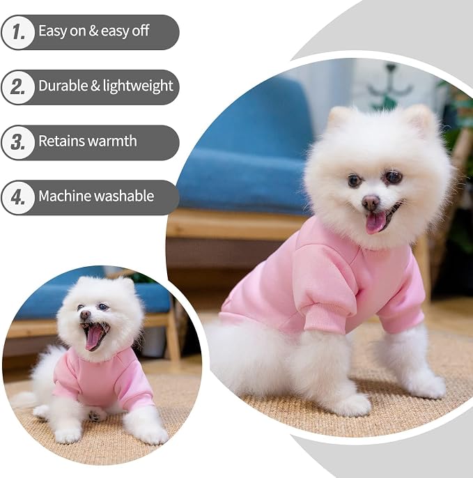 BINGPET Dog Hoodie for Small Dogs, Soft Pullover Pet Sweater | Warm Dog Sweatshirt Clothes, Winter Hooded Outfit for Girl Boy Dogs Puppy, Chihuahua Cold Weather Coats Wear, Pink S