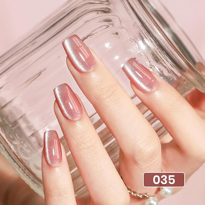 Pink Cat Eye UV Gel Nail Polish, 15ML Magnetic Crystal Holographic Cateye Gel Polish Glitter Shimmer Reflective Nail Polish Gel with Magnet Soak Off Salon DIY at Home