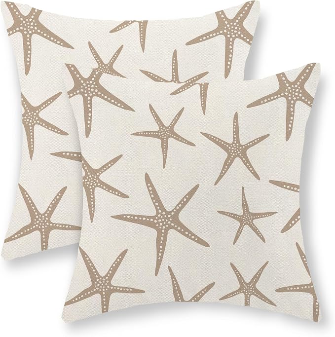 Brown Tan Starfish Pillow Covers 18x18 Inch Set of 2 Coastal Throw Pillows Spring Summer Nautical Ocean Theme Beach Decorative Pillow Cases Linen Outdoor Decor Cushion Case for Home Bedroom