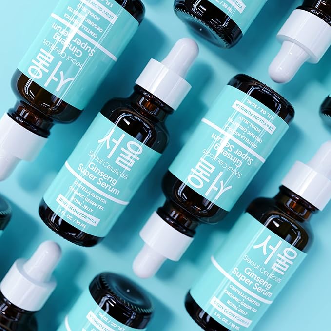 SeoulCeuticals Korean Skin Care Ginseng Serum - K Beauty Skincare with Green Tea + Centella + Royal Jelly - Cruelty Free & Organic for Dewy Glow 1oz (Pack of 2)