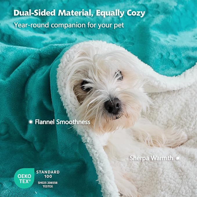 Pet Blankets for Cats - Waterproof Cat Blanket Washable - Sherpa Fleece Puppy Blanket, Soft Plush Reversible Throw Protector for Bed Couch Car Sofa, 30"X40", Teal