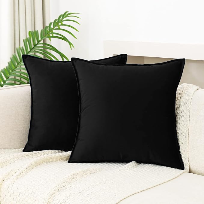 JIAHANNHA Velvet Black Throw Pillow Covers 16”x16”Pack of 2 Soft Decorative | Square Cushion Covers for Couch Sofa Bed Livingroom Car Home Decor,40x40Cm