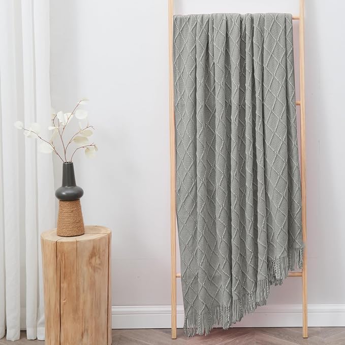 inhand Light Grey Knitted Throw Blanket for Couch and Bed, 60"x80" | Soft Cozy Knit Blanket with Tassel, Lightweight Decorative Blankets and Throws, Farmhouse Warm Woven for Men and Women