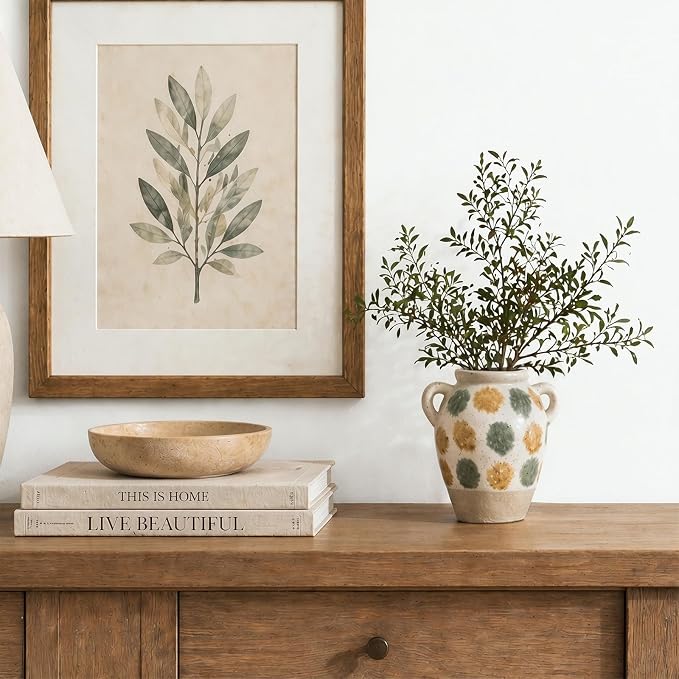 DOWAN Ceramic Flower Vase, Decorative Pampas Vase for Home Decor, Modern Farmhouse Pottery Vase for Living Room Table Kitchen Bedroom Coffee Desk Entryway Mantel Book Shelf (Green Crackle, 6.9 INCH)