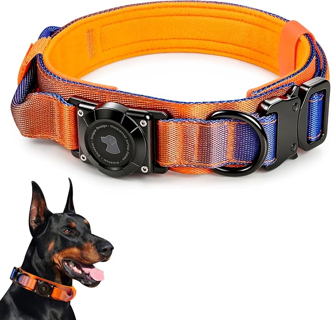 2026 Upgrade Waterproof Tactical AirTag Dog Collar, Built in AirTag Holder | Comfortable Control Handle, Quick Release Metal Buckle, Durable 1000D Nylon, For Medium to Large Dogs, Ocean Blaze,M