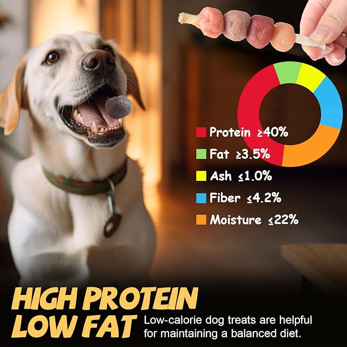 Dog Treats Chews, Multi-Flavor Dog Kabob Snacks Rawhide Sticks | Made with Chicken, Duck, Salmon, Rabbit and Beef Small Medium Large Dogs