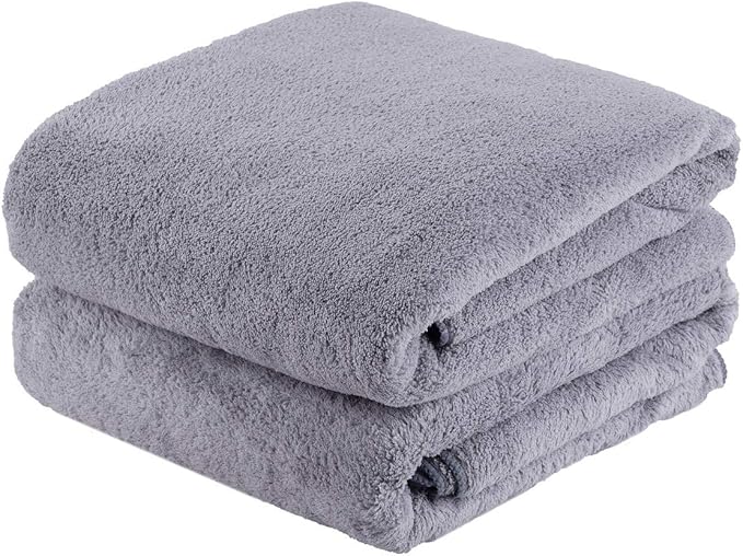 JML Large Bath Towels with Hanging Loop, 2 Pack, 30"x60", Grey | 350GSM, Microfiber, Soft, Absorbent, Quick Drying, Lint-free, No Fading, Lightweight