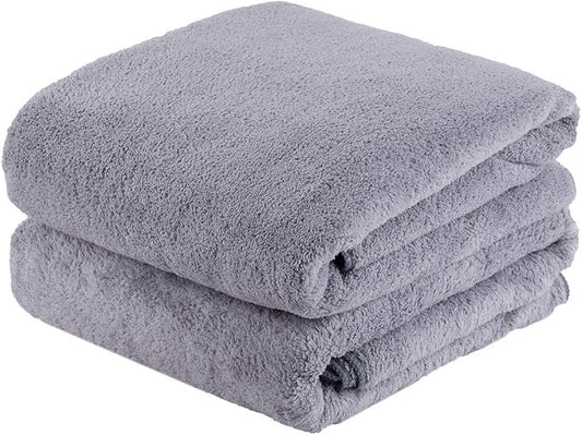 JML Large Bath Towels with Hanging Loop, 2 Pack, 30"x60", Grey | 350GSM, Microfiber, Soft, Absorbent, Quick Drying, Lint-free, No Fading, Lightweight