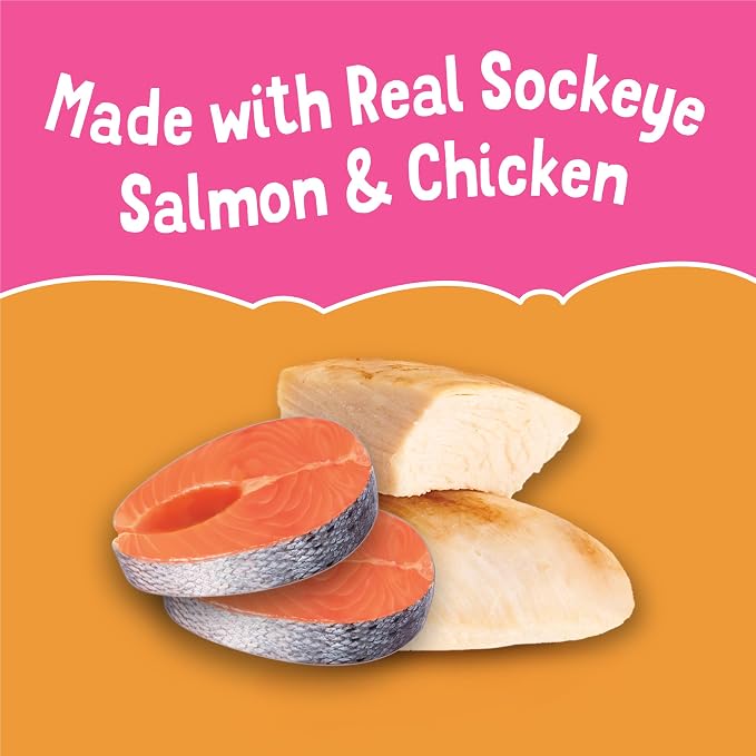 Friskies Purina Grain Free Lickable Cat Food Toppers Lil’ Soups with Sockeye Salmon in Chicken Broth - 1.2 oz. Cups,(Pack of 16)