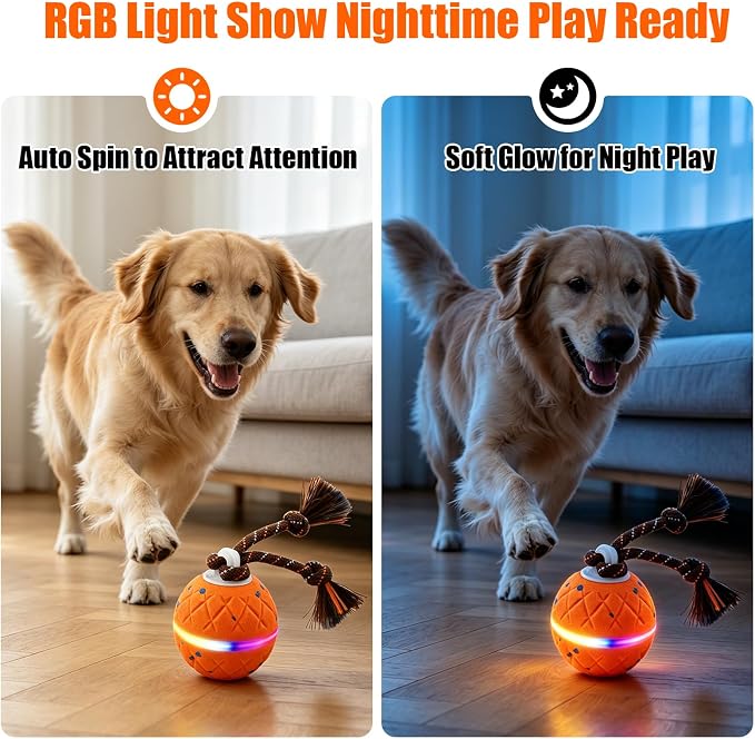 Smart Interactive Dog Toy Ball, Automatic Moving Dog Balls Smart Herding Ball for Dogs with Birdsong E-TPU Material, IPX7 Waterproof (Orange)