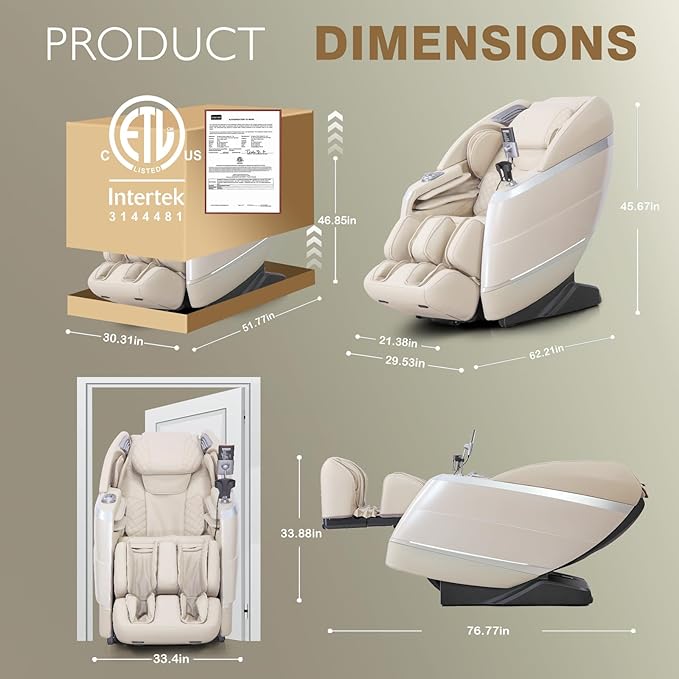 4D Zero Gravity Massage Chair with Deep Tissue Knead & Body Scan - 55" SL-Track Full Body Shiatsu Massage Recliner with Heating, 36 Airbags & Voice Control - 18 Auto Modes & 11 Techniques (Beige)