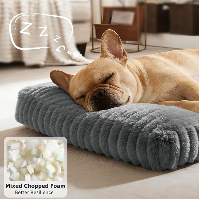 XL Dog Bed for Large Dogs, Orthopedic Dog Beds Washable with Removable Cover, Extra Thick Crate Bed Pet Mat with Shredded Chopped Foam & Anti-Slip Bottom, 35"x23"x4", Grey