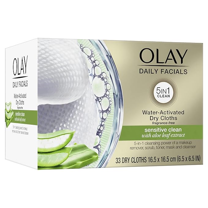 Makeup Remover Wipes by Olay Daily Facials Gentle Clean 5-in-1 Water Activated Cleansing Cloths, 33 count Packaging may Vary (Pack of 3)
