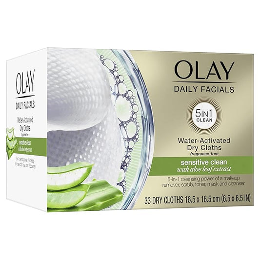 Makeup Remover Wipes by Olay Daily Facials Gentle Clean 5-in-1 Water Activated Cleansing Cloths, 33 count Packaging may Vary (Pack of 3)