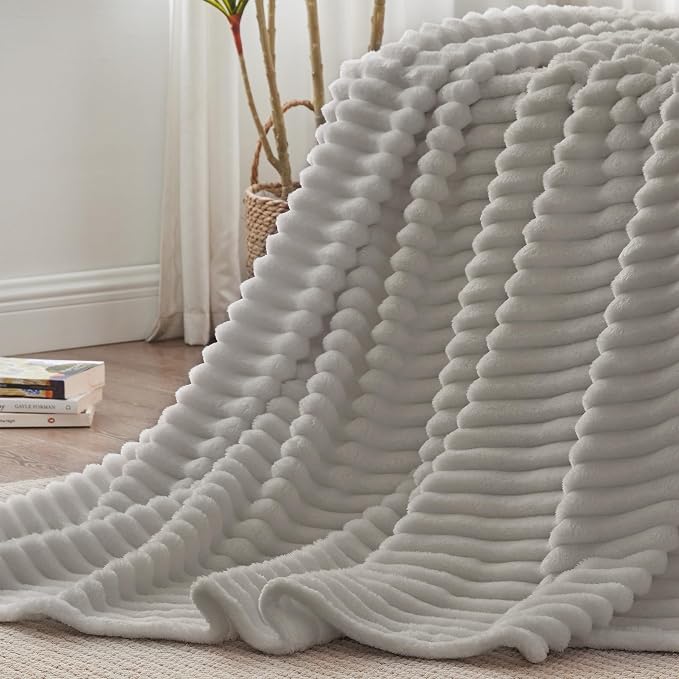 BEDELITE Ribbe Blankets Queen Size for Bed, Light Grey, 90"x90" | Ultra-Soft Plush Fleece, Warm Yet Lightweight, Ribbed Texture, Home Decor, Machine Washable, Giftable, All-Season Use