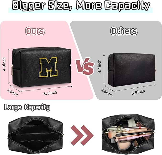 TOPEAST Gifts for Friends Female Mom, Cute Makeup Bag Small Pink Cosmetic Bag Travel Toiletry Bag, Personalized Birthday Gift for Women Girl, Preppy Travel Stuff for Girls (Black C)