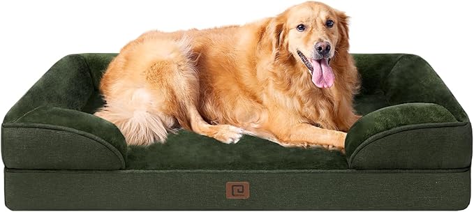 EHEYCIGA Orthopedic Extra Large Dog Bed, Waterproof Washable XL Pet Bed 44" | Non-Slip Bottom and Egg-Crate Memory Foam Big Dog Couch Bed with Washable Removable Cover, Dark Green, 44Inch