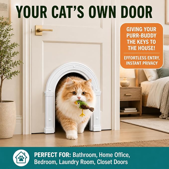 Cat Door Interior Doors Large - No-Flap, Fits Cats Up to 25 lbs