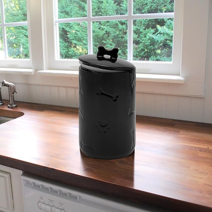 Dog Treat Container Airtight - 9"x5" Ceramic Big Treats Jar with Lid(Black)