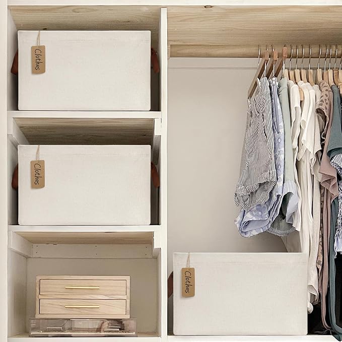 CHICVITA 30L Large Fabric Closet Bins for Shelves, 2Pack, Beige | 16 ¾" L x 11" W x 9 ¾" H Storage Baskets for Clothes & Toys, Bedroom & Living Room Organization, Metal Frame, Collapsible